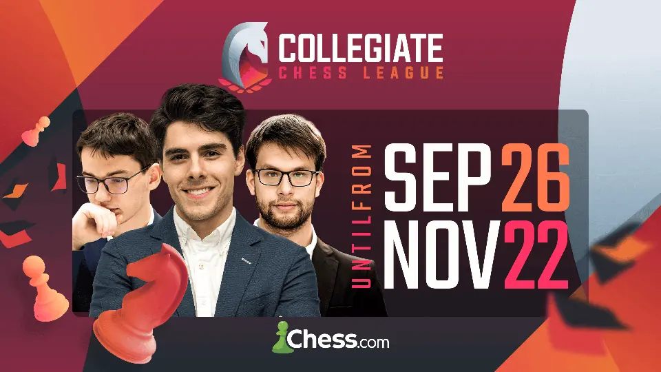 Chess.com大学联赛秋季赛官方宣传图，标注9月26日至11月22日赛程。