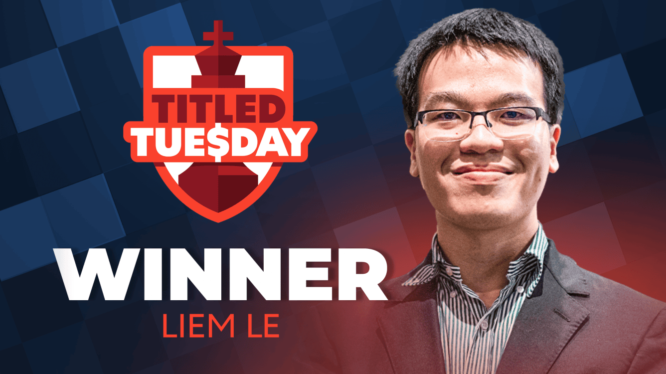 Chess.com周二头衔赛胜者海报，标注黎光廉夺冠。