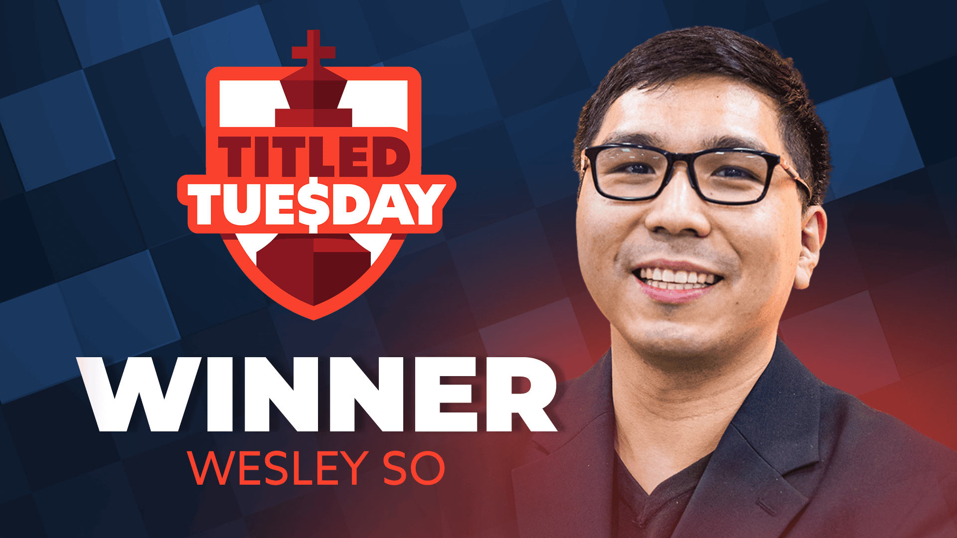 Wesley So肖像与Titled Tuesday冠军图样。