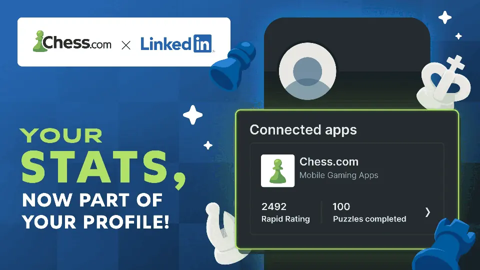 Chess.com与领英数据展示功能的官方示意图。
