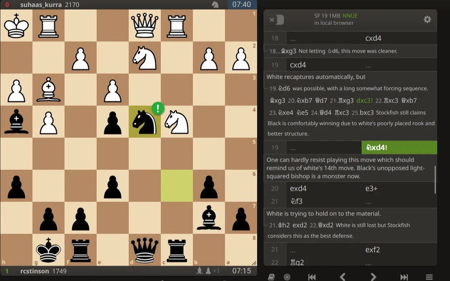 Lichess八月月度棋局公告主图，展示原文的长斜线战术主题。
