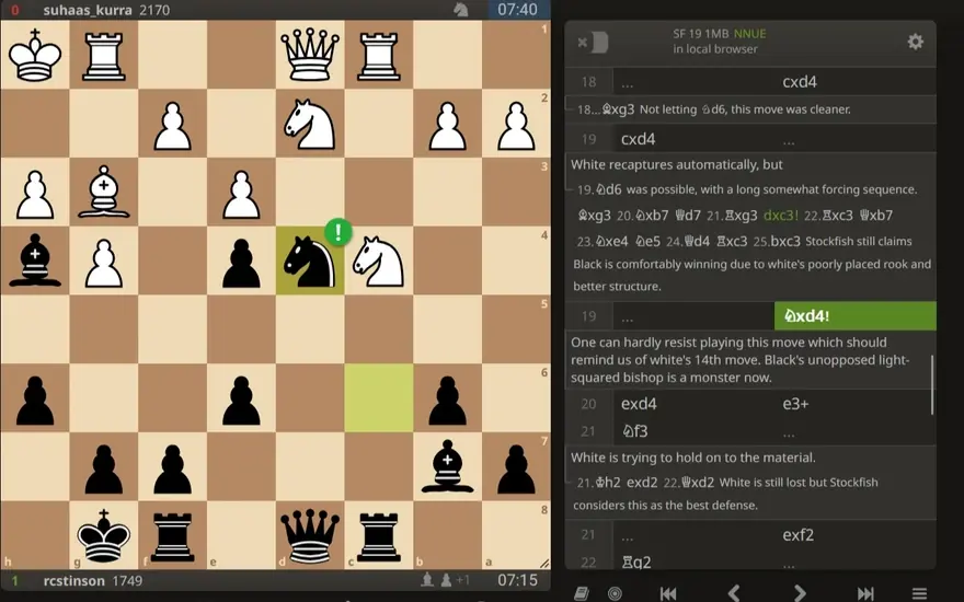 Lichess八月月度棋局公告主图，展示原文的长斜线战术主题。